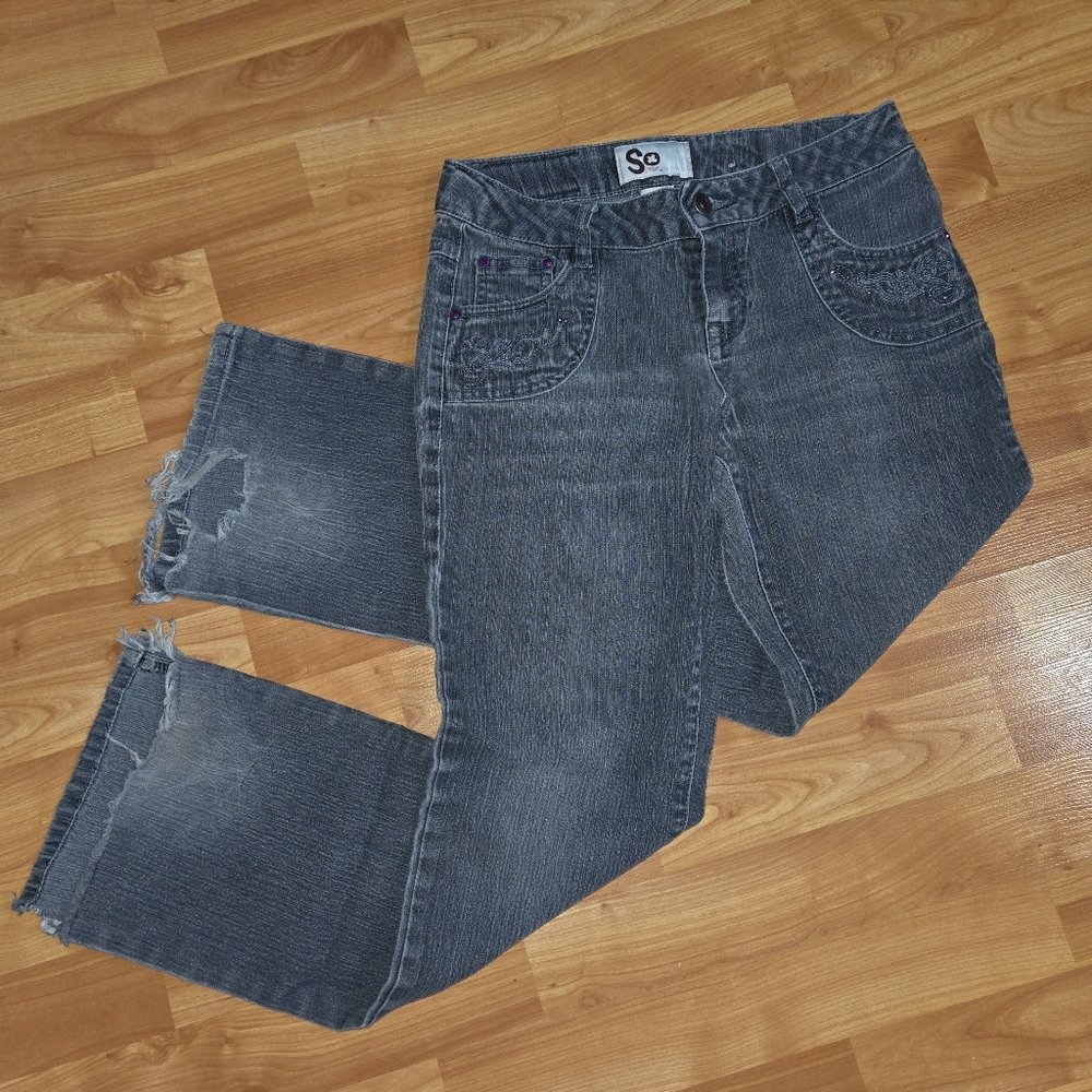 Girls Sz 12 SO Brand Adjustable Waist Faded Grey Stretch Jeans